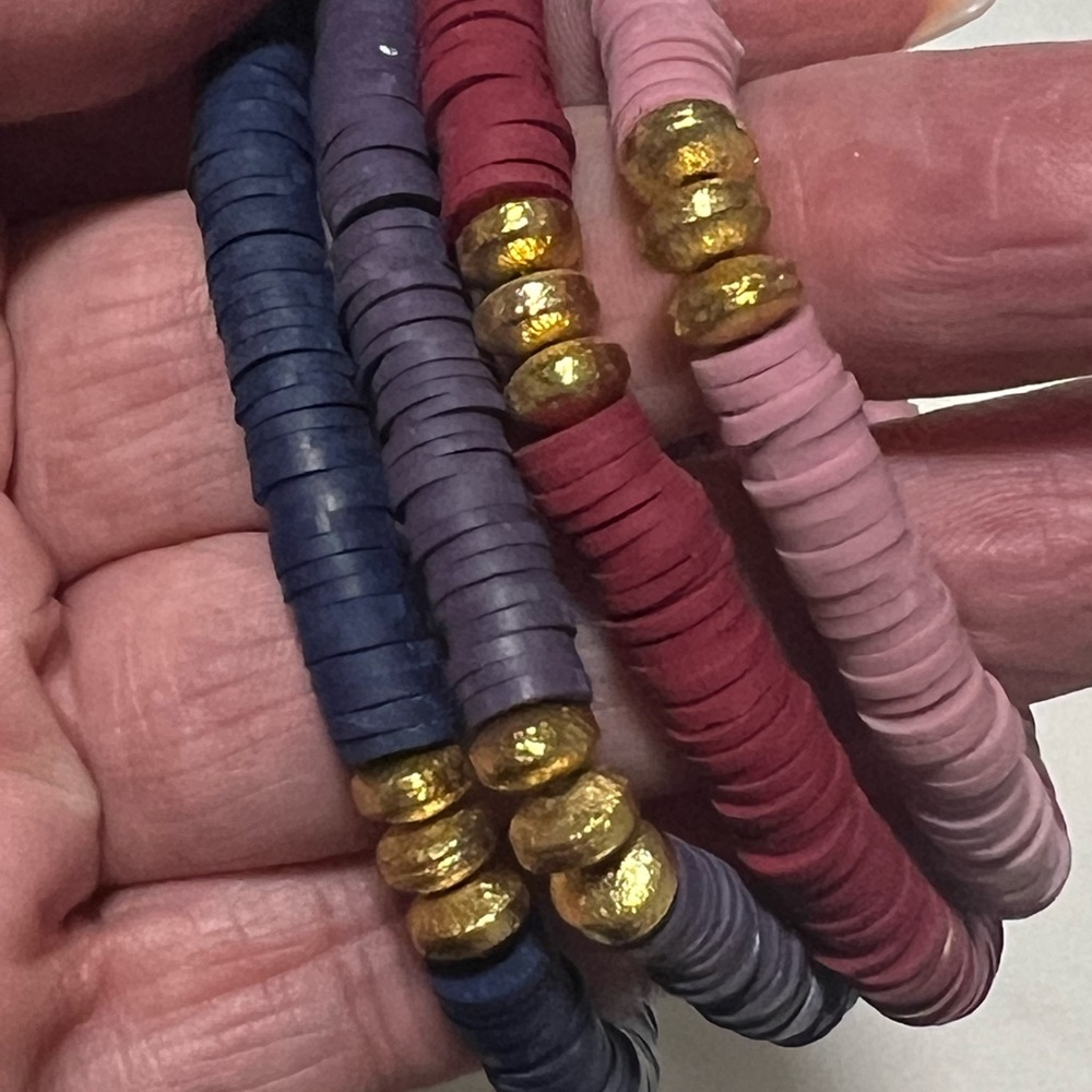 Colorful Beaded Bracelets (4) with Gold Accents
